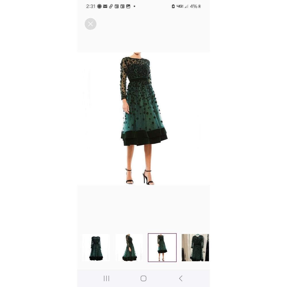 Mac Duggal Women’s Floral Applique Tea-Length Dress In Emerald Green Size: 2